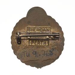 Back of metal badge with pin.
