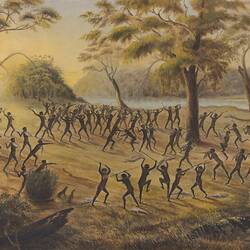 Painting. Yorta Yorta RAP - Taungurung RAP. Goulburn River, Northeast, Victoria, Australia. 1895