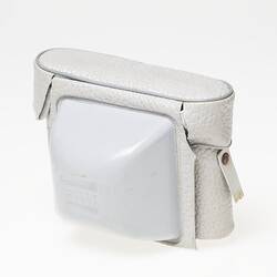 Light grey hard plastic and soft vinyl camera carry case.