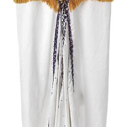 White costume cloak with gold and coloured detailed top section.