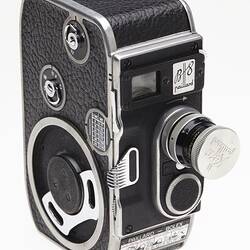 Side of small black plastic camera.