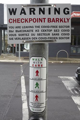 Sign 'Checkpoint Barkly', Cnr Barkly Street and Summerhill Road, Footscray, 5 Jul 2020