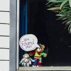 Digital Photograph - 'You Found Me' Teddies in Window, COVID-19 Pandemic, Northcote, 2020