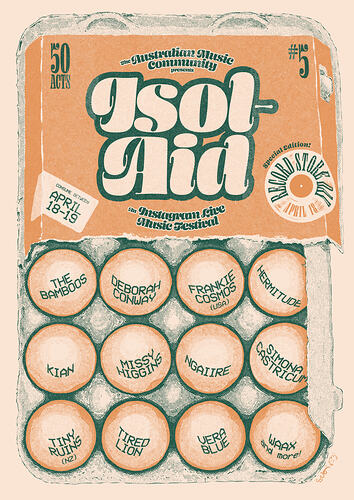 Isol-Aid Online Music Festival, Edition 5, Designed by Sebastian White, 18-19 April 2020