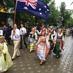 Digital Photograph - The Lost Clog Folk Ensemble Walking In A Parade, Saules Ziedas International Song Festival, Lithuania, 2015