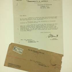 Letter & Envelope - Department of Immigration, Canberra to Aileen Castillo, Richmond, Victoria, 2 Apr 1946