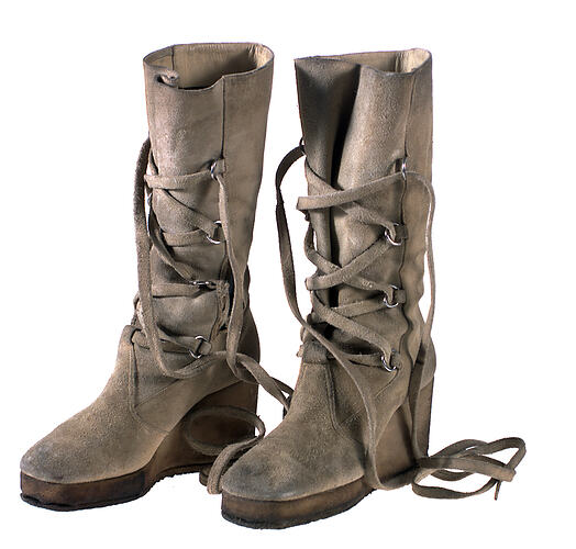 Beige suede, wedge platform lace-up boots