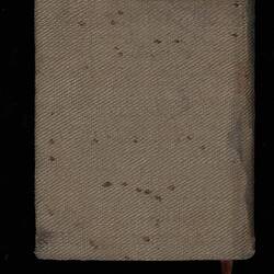 Brown cloth book back cover. Pink cloth tape page marker.