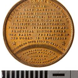 Medal - Federation of the World, the World's Language, Cole's Book Arcade, Victoria, Australia, circa 1885