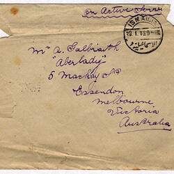 Envelope - Sapper Alfred Galbraith to Family, Egypt, 28 Dec 1915