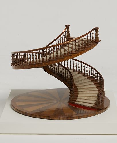 Model of a spiral wooden staircase.