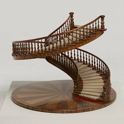 Model of a spiral wooden staircase.