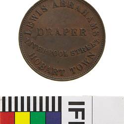 Token - Halfpenny, Lewis Abrahams, Drapers, Hobart, Tasmania, Australia, 1855