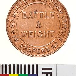Token - 1 Penny, Battle & Weight, Drapers, Sydney, New South Wales, Australia, circa 1855