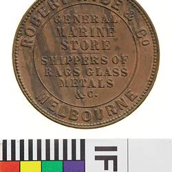 Token - 1 Penny, Robert Hyde & Co, Marine Store, Melbourne, Victoria, Australia, 1861