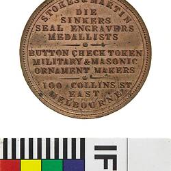 Token - 1 Penny, Maori Head, Stokes & Martin, Melbourne, Victoria, Australia, circa 1872