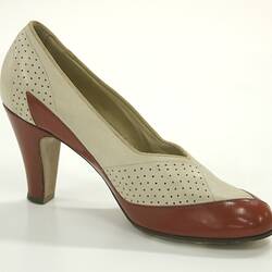 Shoe - Paragon, 'Practical Shoes', Court, White & Tan Leather, Left, 1936