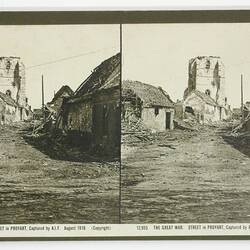 Rose Stereograph - 'Street in Proyart, Captured by AIF, August 1918'