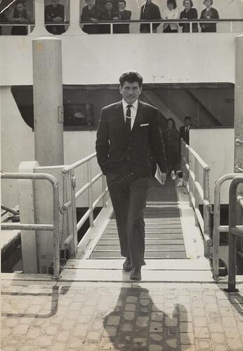 Digital Photograph - Man Embarking Ship to Immigrate to Australia from Macedonia, 1964
