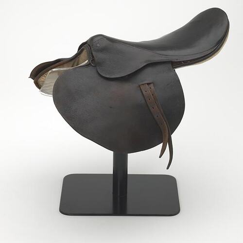 Black leather horse saddle.