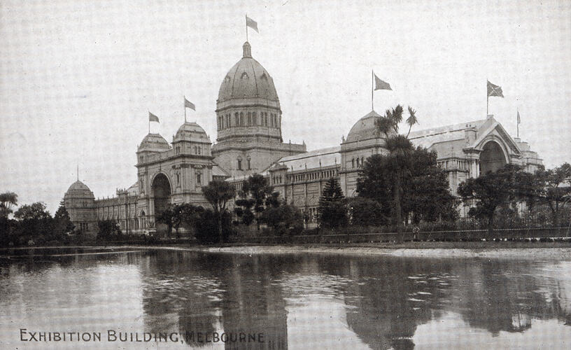 Postcard - Southern Facade, Exhibition Building, Kookaburra Series, Melbourne, circa 1910