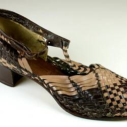 Shoe - Pink & Brown Leather Basketweave, Melbourne, 1930s-1940s