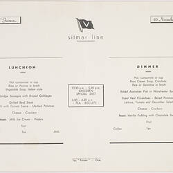 Menu - Italian Sitmar Line, MV Fairsea, Lunch & Dinner, 20 Nov 1956