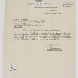Letter - Department of Works and Housing, 24/01/1952