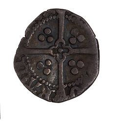 Coin, round, long cross pattee dividing legend, quatrefoil at centre.