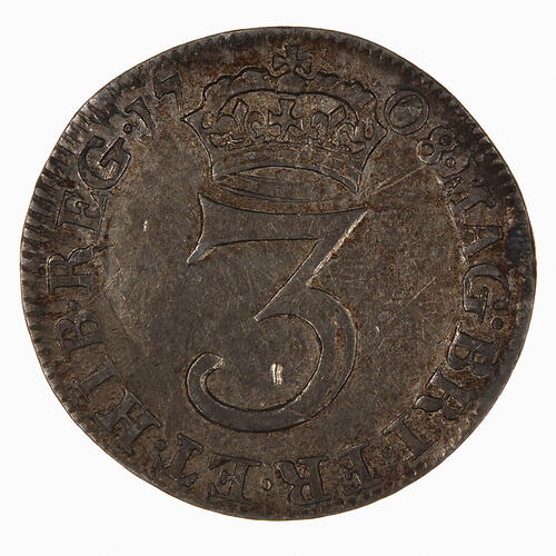 Coin - Threepence, Queen Anne, England, Great Britain, 1708 (Reverse)