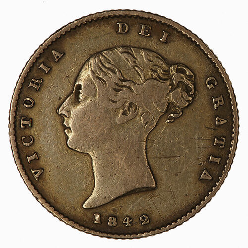 Coin - Half-Sovereign, Queen Victoria, Great Britain, 1842 (Obverse)