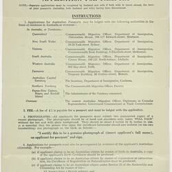 Form - Application for Australian Passport, Department of Immigration, circa 1958