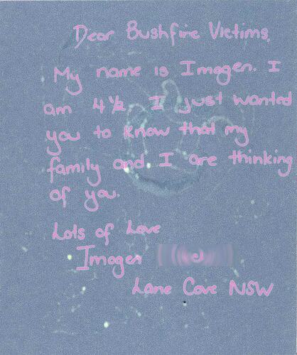 Letter - Imogen to Alfred Hospital Burns Unit, Lane Cove NSW, Feb 2009