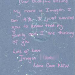 Letter - Imogen to Alfred Hospital Burns Unit, Lane Cove NSW, Feb 2009