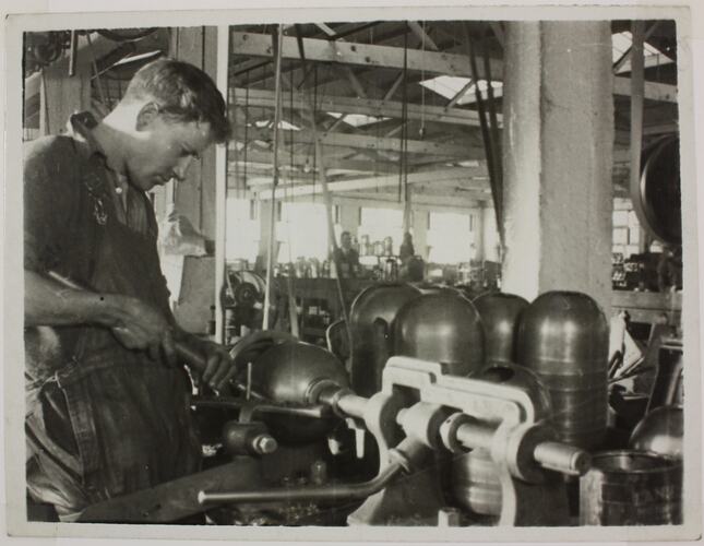 Photograph - Hecla Electrics Pty Ltd, Factory Worker Manufacturing Kettles, circa 1920