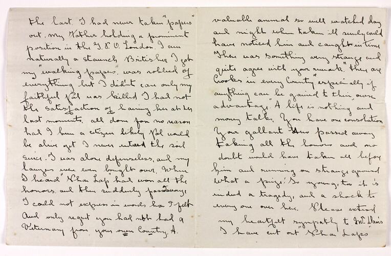Hand written letter, two pages