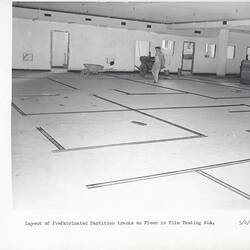 Photograph - Kodak, 'Layout of Prefabricated Partition Tracks on Floor in Film Testing Building', Coburg, 1958