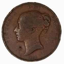 Coin - Penny, Queen Victoria, Great Britain, 1851 (Obverse)