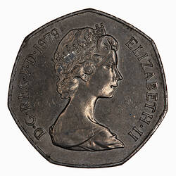Coin - 50 New Pence, Elizabeth II, Great Britain, 1979 (Obverse)