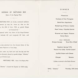 Printed dinner menu with a poem on one side.
