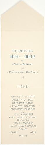 Wedding Menu - Karl Muffler & Hilde Mayer, 1939