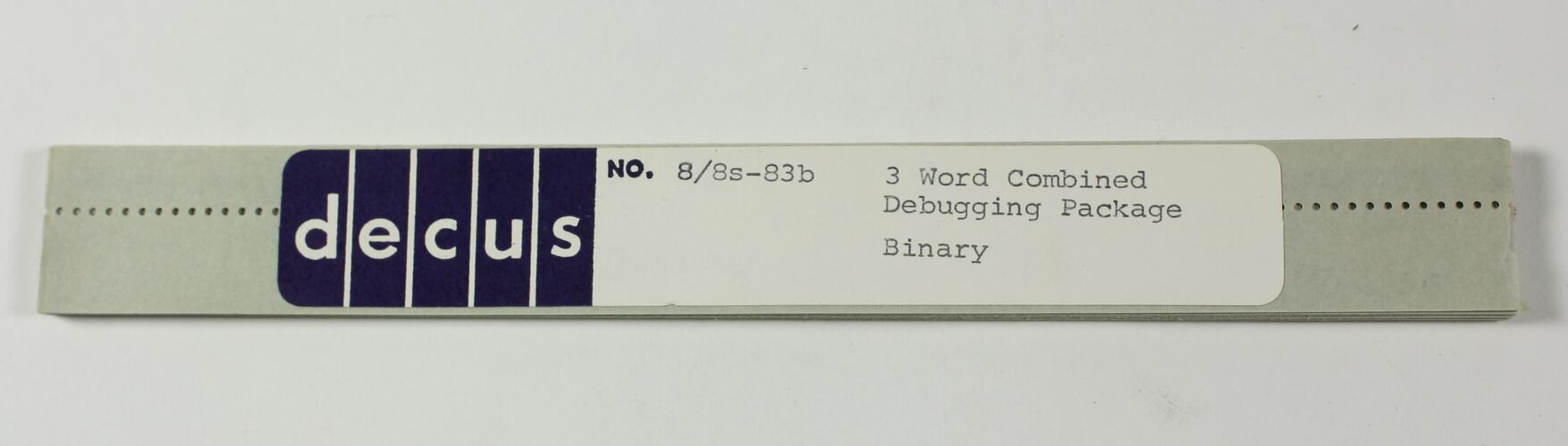 Paper Tape - DECUS, '8/8s-83b 3 Word Combined Debugging Package, Binary'