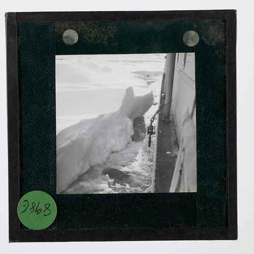 Lantern Slide - Discovery II Negotiating a Passage Through Thick Ice, Ellsworth Relief Expedition, Antarctica, 1935-1936