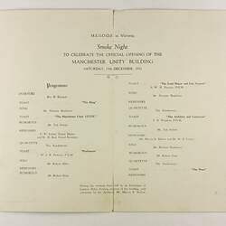 Program - MUIOOF, Smoke Night, Official Opening of the Manchester Unity Building, 17 Dec 1932