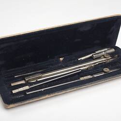 Drafting Tools in a Lined Wooden Case