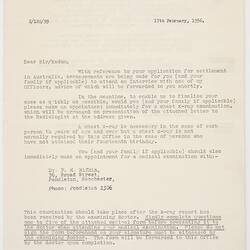 Letter - Medical Examination & Chest X-Ray, Commonwealth of Australia to Ron Booth, 17 Feb 1956