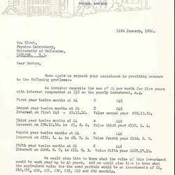Letter -  J.S. Mitchell, Menzies Credits Ltd to Dr F. Hirst, Investments, 14 Jan 1960