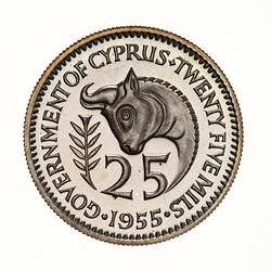 Proof Coin - 25 Mils, Cyprus, 1955