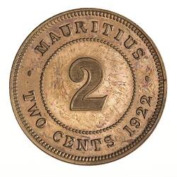 Coin - 2 Cents, Mauritius, 1922