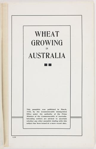 Booklet - 'Wheat & Sheep Farming In Australia', Commonwealth Immigration Office